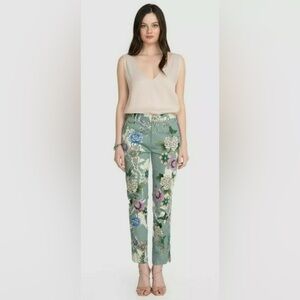JOHNNY WAS Swingline Women's Pants Floral Print Cotton Twill Size 2 Ankle Garden